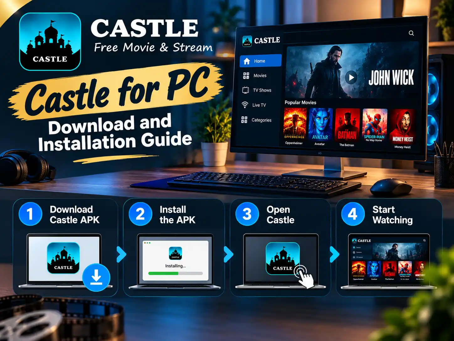 Castle app showing PC setup and streaming interface