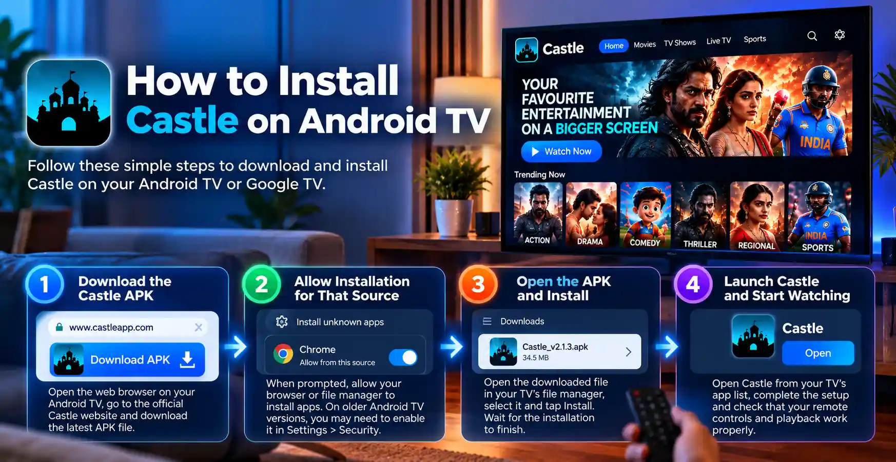 Banner showing ways to install Castle on TV